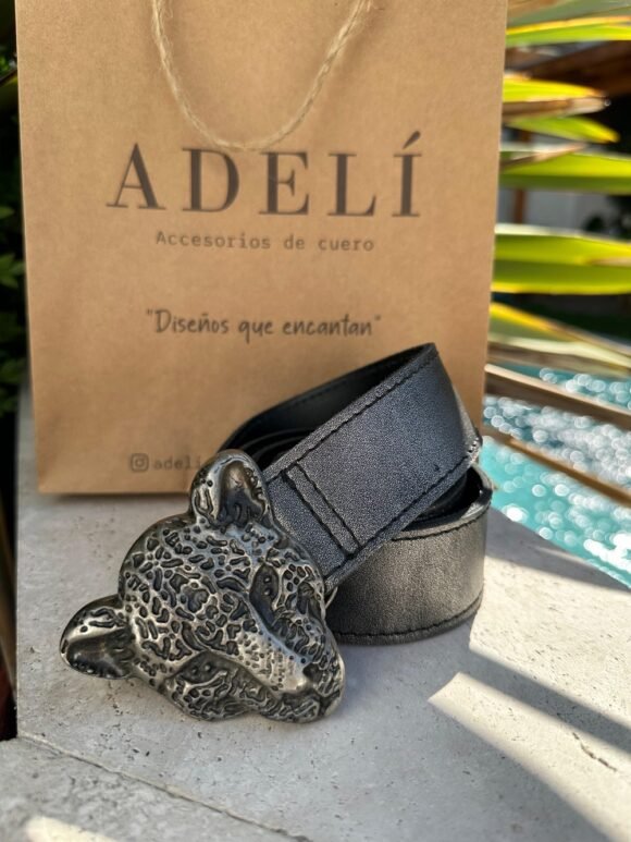 Hebilla diseño leopardo animal cuero plateado