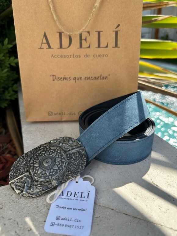 Hebilla diseño rustica cuero azul piedra