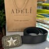 Hebilla diseño estrella relieve cuero negro - M