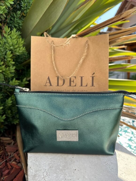 Make up bag cuero verde petroleo